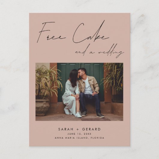 Free Cakeおもしろいの結婚写真Save the Date 案内ポストカード (正面)