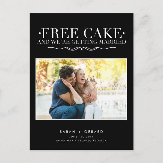 Free Cakeおもしろいの結婚写真Save the Date 案内ポストカード (正面)