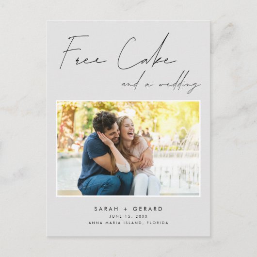 Free Cakeおもしろいの結婚写真Save the Date 案内ポストカード (正面)