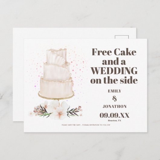 Free Cake 結婚'S On Side Boho日付を保存 案内ポストカード (正面/裏面)