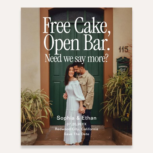 Free Cake Open Bar Retro Photo Save The Date チラシ