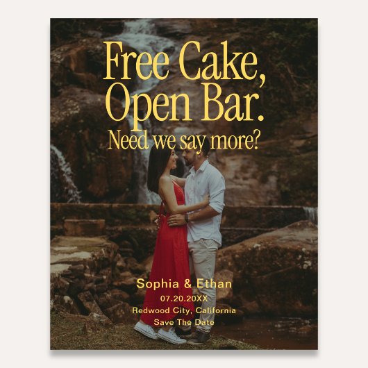 Free Cake Open Bar Retro Photo Save The Date Flyer チラシ