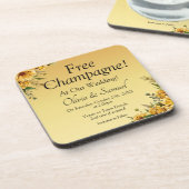 Free Champagne Golden Yellow Flowers Cork Backed コースター (左側)