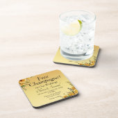 Free Champagne Golden Yellow Flowers Cork Backed コースター (右側)