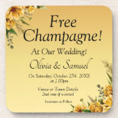 Free Champagne Golden Yellow Flowers Cork Backed コースター (正面)
