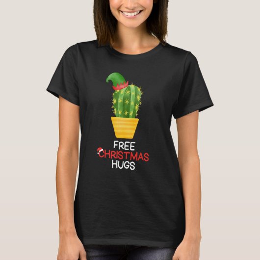 Free Christmas Hugs Cactus Tシャツ (正面)