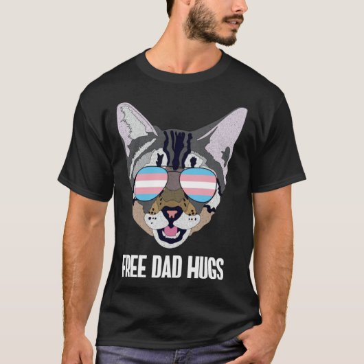 Free Dad Hugs Funny Cat Trans Pride Tシャツ (正面)