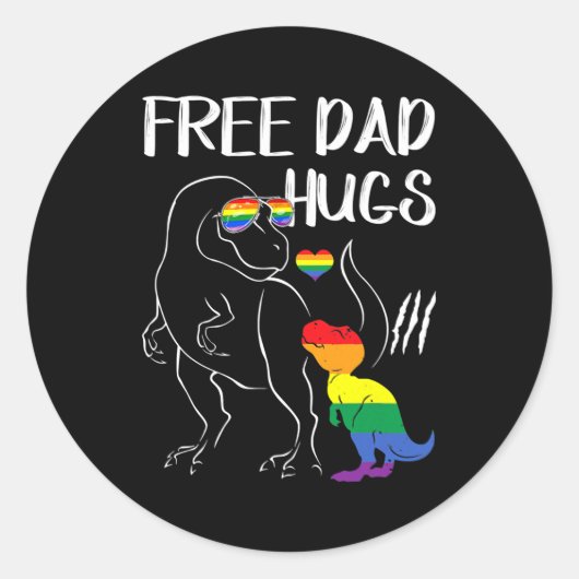Free Dad Hugs LGBT Pride Dad Dinosaur Rex  ラウンドシール (正面)