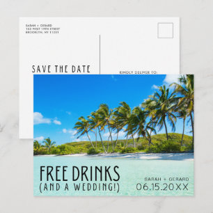 Free Drinksビーチ結婚式保存日 案内ポストカード