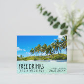 Free Drinksビーチ結婚式保存日 案内ポストカード (スタンド正面)