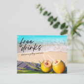 Free Drinksビーチ結婚式保存日 案内ポストカード (スタンド正面)