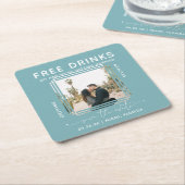 Free Drinks | フォト・セーブ・ザ・デート スクエアペーパーコースター (アングル)