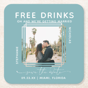 Free Drinks フォト・セーブ・ザ・デート スクエアペーパーコースター