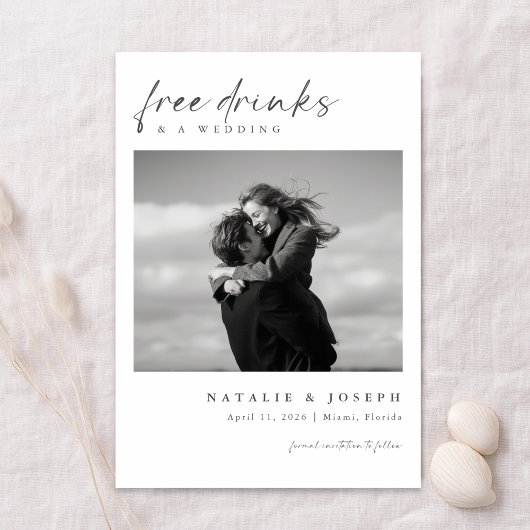 Free Drinks | Minimalist Romantic Photo Wedding セーブザデート