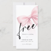Free Drinks Pink Bow Modern Wedding Save the Date セーブザデート (正面)