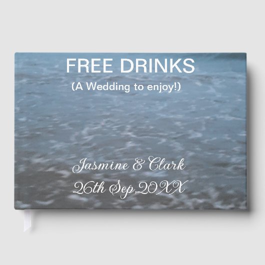 Free drinks save the date beach wedding add name  ゲストブック (正面)