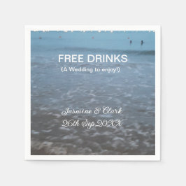 Free drinks save the date beach wedding add name スタンダードカクテルナプキン