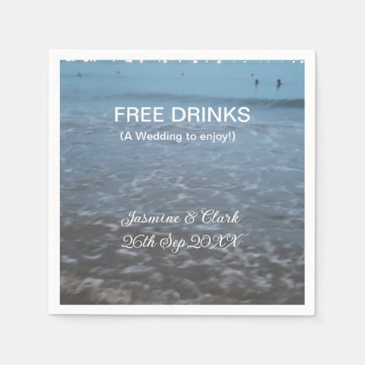 Free drinks save the date beach wedding add name  スタンダードカクテルナプキン (正面)
