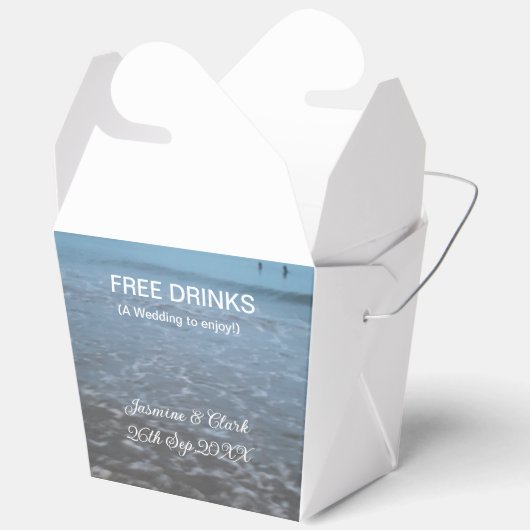 Free drinks save the date beach wedding add name  フェイバーボックス (見開き)