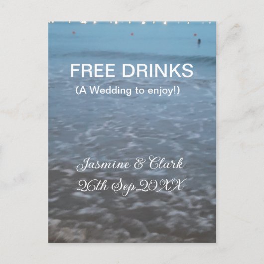 Free drinks save the date beach wedding add name  ポストカード (正面)