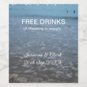 Free drinks save the date beach wedding add name  ワインラベル (シングルラベル)
