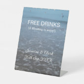 Free drinks save the date beach wedding add name  台座サイン (正面)