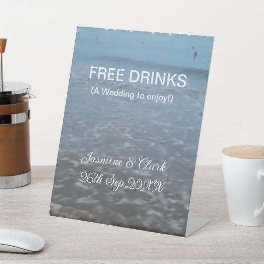 Free drinks save the date beach wedding add name  台座サイン (インサイチュ)