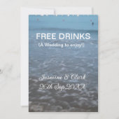 Free drinks save the date beach wedding add name  招待状 (正面)