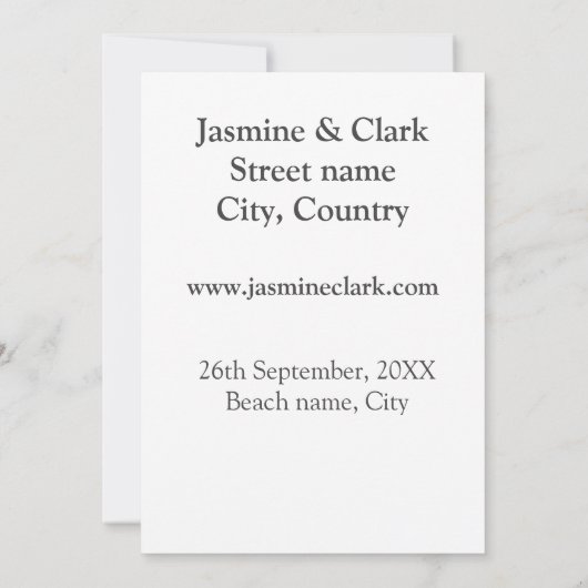 Free drinks save the date beach wedding add name  招待状 (裏面)