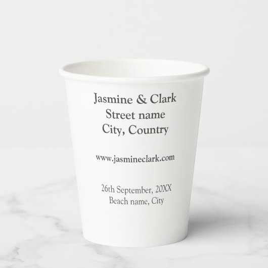Free drinks save the date beach wedding add name  紙コップ (裏面)