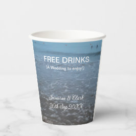Free drinks save the date beach wedding add name 紙コップ