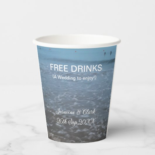 Free drinks save the date beach wedding add name  紙コップ (正面)
