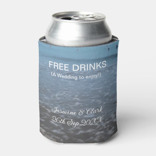 Free drinks save the date beach wedding add name  缶クーラー (缶正面)