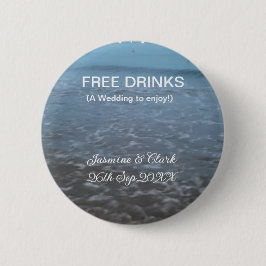 Free drinks save the date beach wedding add name 缶バッジ