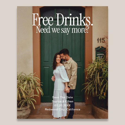 Free DrinksRetro Photo Wedding Save The Date Flyer チラシ