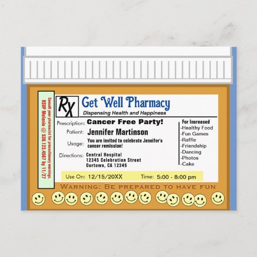 Free from Cancer: A Prescription for Fun ポストカード (正面)