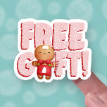 Free Gift Cute Christmas Gingerbread Man Business シール<br><div class="desc">Presents for everyone this holiday season! Give your customers a little something with this adorable "Free Gift" Christmas gingerbread man sticker! It's an easy and delightful way to get your small business noticed and appreciated! On this sheet size, each sticker measures just under 2 inches on the longest side (approximately)....</div>