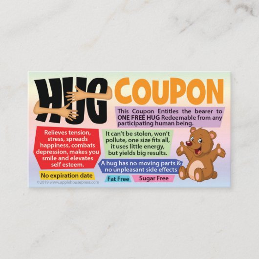 Free Hug Coupons - Gift for Wife, Husband, Kids コーリングカード (正面)