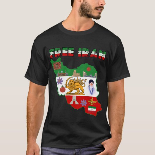 Free Iran Map – Persian Lion and Sun Iranian Shirt Tシャツ (正面)