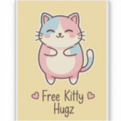 Free Kitty Hugz – Cute Kawaii Cat Vinyl Sticker シール (正面)