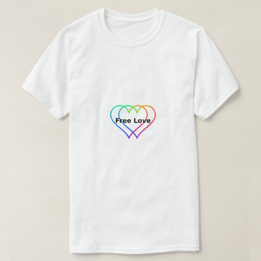 Free Love Rainbow Hearts Outline T-Shirt Tシャツ (デザイン正面)