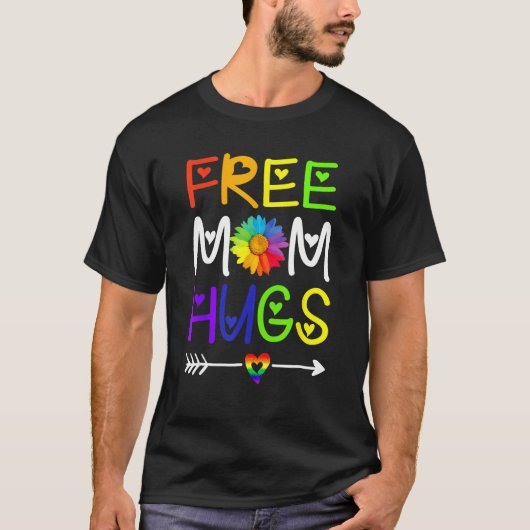 Free Mom Hugs Daisy Rainbow Heart LGBT Pride Month Tシャツ (正面)