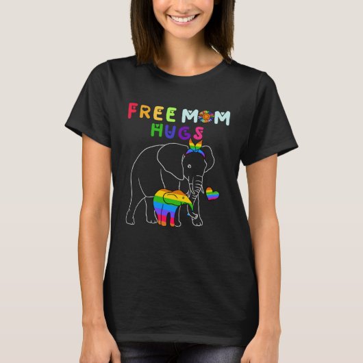Free Mom Hugs Elephant LGBT Tシャツ (正面)
