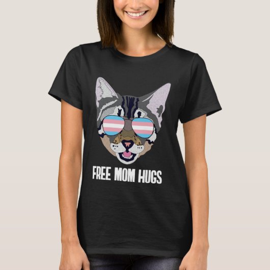 Free Mom Hugs Funny Cat Trans Pride Tシャツ (正面)