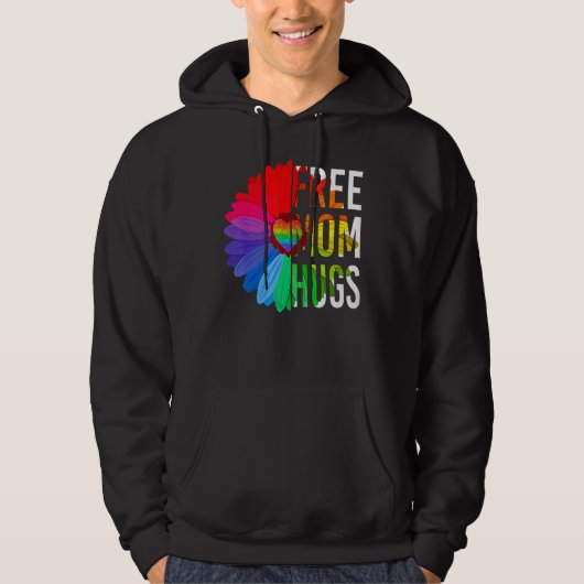 Free Mom Hugs Gay Pride LGBT Daisy Rainbow Flower  パーカ (正面)