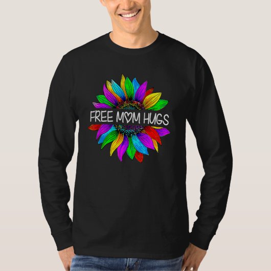 Free Mom Hugs Gay Pride LGBT Daisy Rainbow Flower Tシャツ (正面)