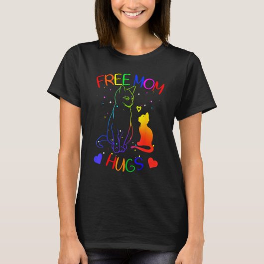 Free mom hugs gay pride LGBT support Mom Mama cat  Tシャツ (正面)