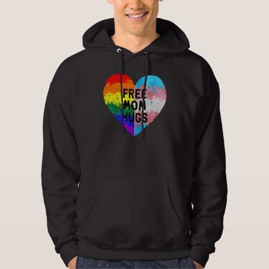 Free Mom Hugs Gay Pride Transgender Rainbow Flag パーカ (正面)