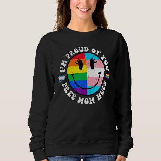 Free Mom Hugs Groovy Hippie Face LGBT Rainbow Tran スウェットシャツ (正面)