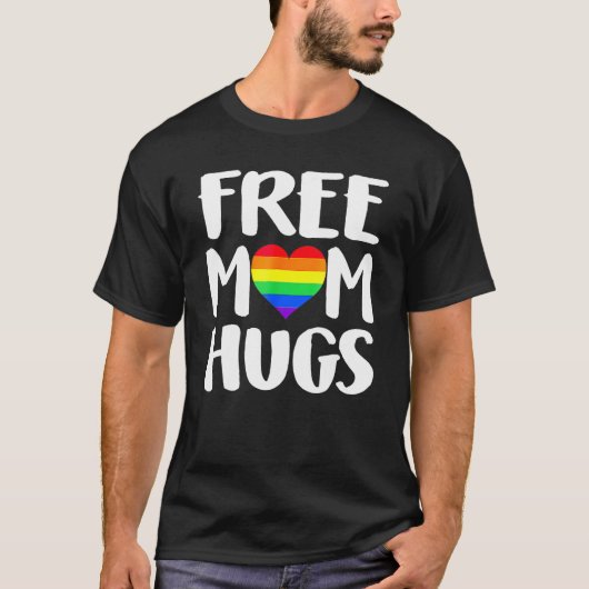 Free Mom Hugs Heart Rainbow Flag LGBT Pride Month Tシャツ (正面)